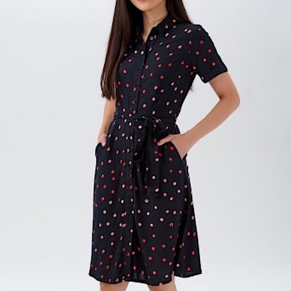 Modcloth Black Midi Shirt Dress with Pink Polka Dots - Picture 2 of 9